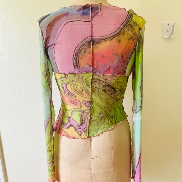 NWOT Paloma Lira psychedelic sheer asymmetrical top XL - Picture 6 of 11